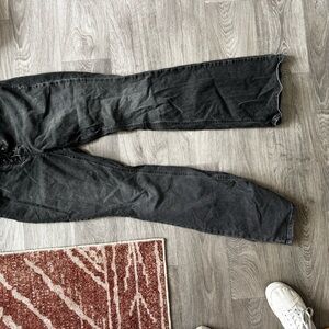 Black High-Waist Lace-Up Flare Jeans